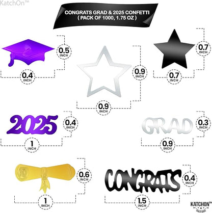 KatchOn, Congrats Grad Confetti 2025 - Pack of 1000 | Purple and Gold Graduation Decorations 2025 | Graduation Table Decorations 2025 | Black, Silver, Purple and Gold Confetti for Table Decor