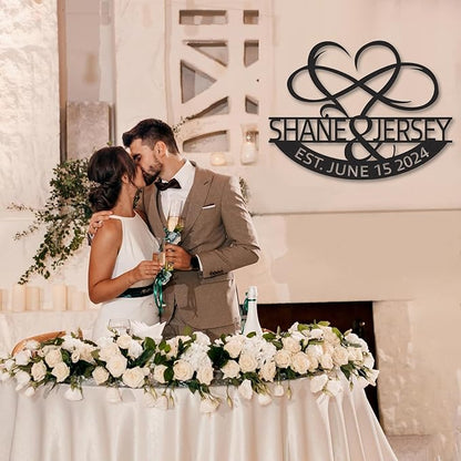 Personalized Anniversary Wedding Gifts for Couples, Metal Signs Customized with Couples Name and Date, Wedding Sign, Infinity Heart Metal Wall Decor, Engagement Bridal Shower Gifts Color01