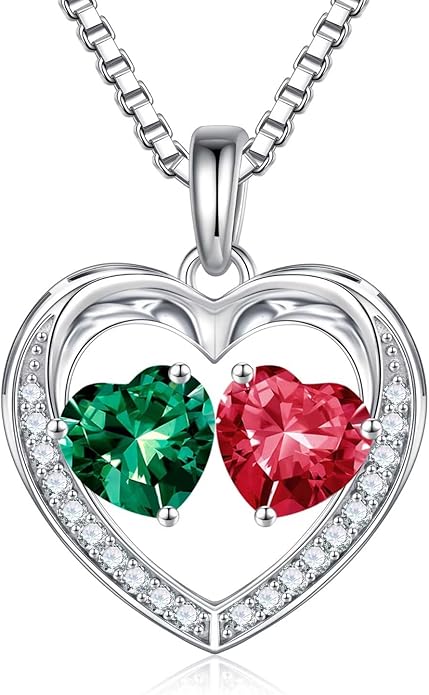 Iefil Christmas Gifts for Women Wife - 925 Sterling Silver Heart Birthstone Necklace, Anniversary Birthday Gifts for Women Wife Girlfriend Mom, Birthstone Jewelry Gift for Her