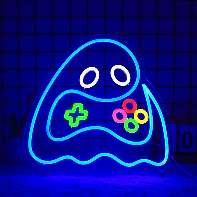 Game Ghost Neon Sign, Neon Signs for Wall Decor Gaming Room LED Light Up Signs Home Decor for Boys Bedroom Club Party Bar Shop USB Operated
