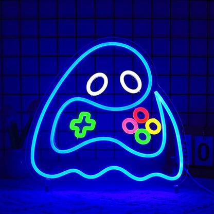 Game Ghost Neon Sign, Neon Signs for Wall Decor Gaming Room LED Light Up Signs Home Decor for Boys Bedroom Club Party Bar Shop USB Operated