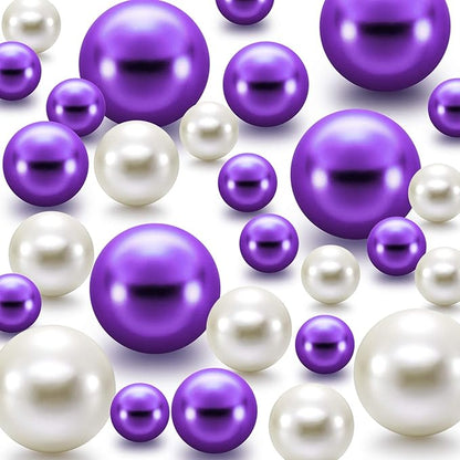 Hicarer 120 Pieces Pearl for Vase Filler Pearl Bead Vase Centerpieces Brush Holder Assorted Round Faux Bead for Crafting, Home Wedding Table Decor 14/20/30 mm(Creamy White, Purple)