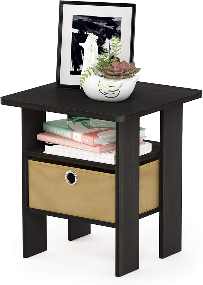 Furinno Andrey Set of 2 End / Side Table / Night Stand / Bedside Table with Bin Drawer, Espresso