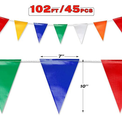 Multicolor Pennant Banner Flags | OSHA 500lb Rated | Strand Fade Resistant 【102FT】
