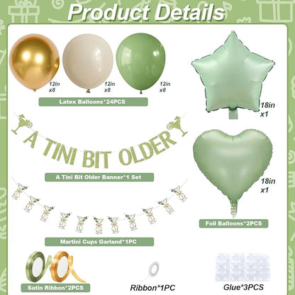 A Tini Bit Older Birthday Decorations Glitter Sage Green Gold Balloon Set Star Heart Foil Balloons Martini Glasses Bunting Banner Garland Cocktail Night Bachelorette Bridal Shower Bar Party Girl Women