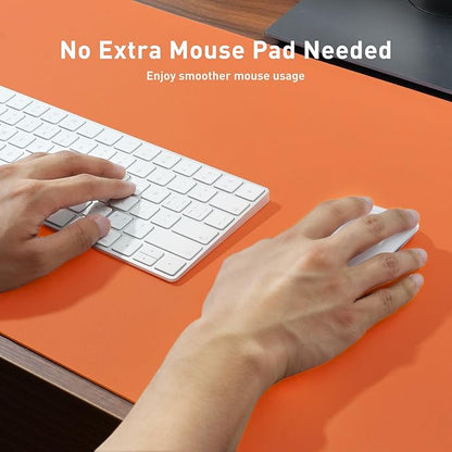 Aothia Faux Leather Desk Mat - Non-Slip PU Leather Desk Blotter, Waterproof Writing Surface, Large Desk Pad for Office & Home (Orange, 55" x 24")