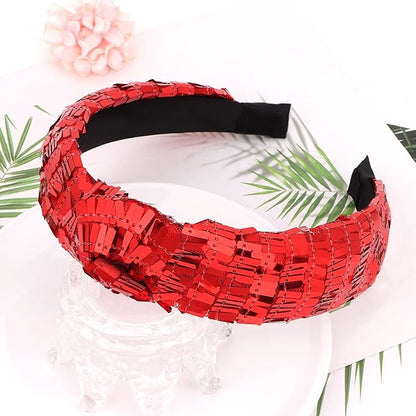 Red Headbands for Women Sequins Knotted Headband Top Knot Hair Band Non-slip Head Band Soft Fashion Christmas Accessories for Women Girls