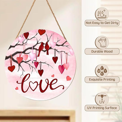 Valentine's Day Love Pink Welcome Door Sign 12x12 Red Love Heart Bird Decorations Door Hanger Rustic Wooden Hanging Wall Plaque Sign Happy Valentines Day Wreath for Front Door Porch Housewarming Gifts