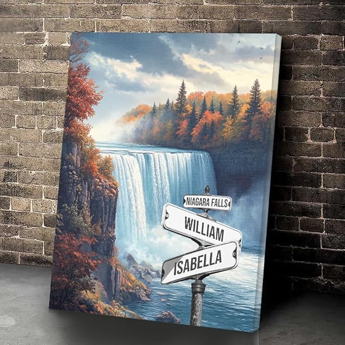 GABITA Personalized Crossroads Street Sign Wall Art for Couples, Anniversary Canvas for Couple, Gift for Valentines Day, Girlfriend Boyfriends Gifts, Custom Name Niagara Falls Poster for Wife Husband