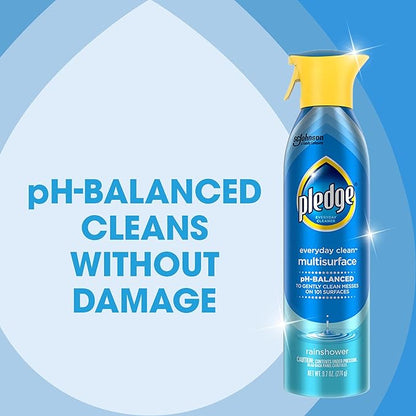 Pledge pH-Balanced Multisurface Spray, Gently Clean 101 Surfaces, Remove Dust and Messes, No Residue - Rainshower Scent, 9.7oz, Pack of 3