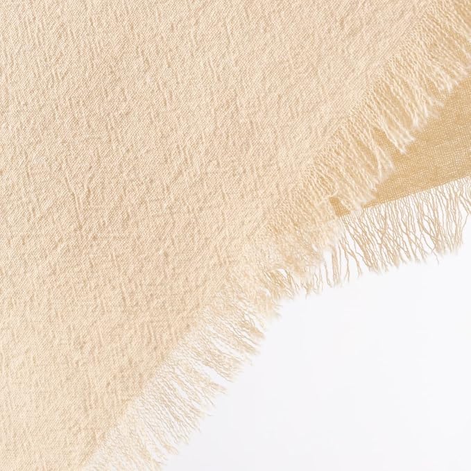 12 Pack Champagne Cotton Linen Napkins with Fringe Christmas Cloth Napkins Set of 12 Boho Handmade Holiday Napkins Bulk for Wedding Baby Shower Xmas Dinner Table Parties, 17 x 17 Inches
