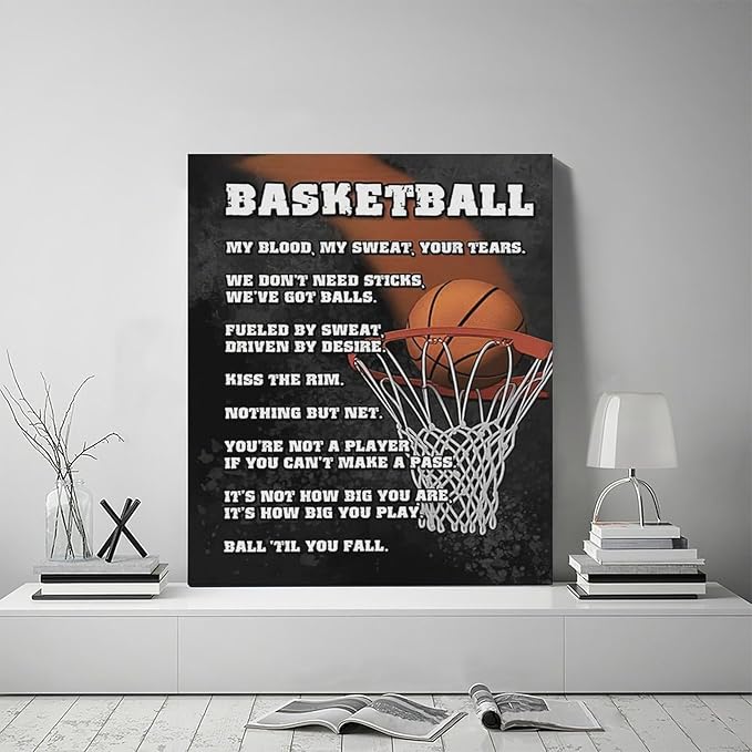Basketball Wall Art, Basketball Life Lessons Pictures Wall Decor, Sports Quotes Canvas Prints Painting, Framed Artwork Office Home Decor For Bathroom Bedroom Dining Living Room 20L" x 24W"