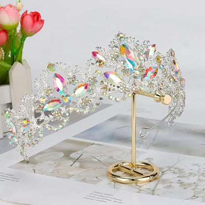 Silver Tiaras for Women Crystal Crowns for Girls Aurora Borealis Wedding Bridal Princess Prom Party Queen Hair Accessories for Birthday Halloween Bride Bridesmaids Photography Quinceanera