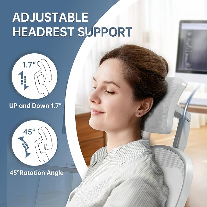 Synorla Office Chair Ergonomic Desk Chair, 330LBS Capacity, High Back Computer Design for Long Hours Comfort, Rolling Swivel Executive Task for Home Office with Flip-up Armrests（Grey）