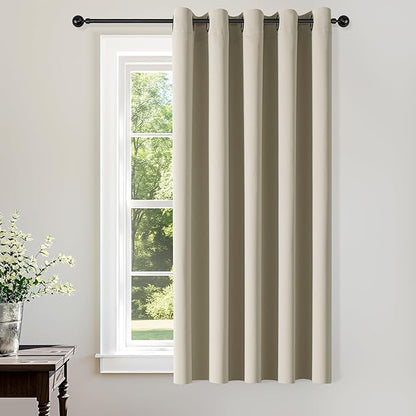 ChrisDowa Blackout Curtains 70 inches Wide for Bedroom - Extra Wide Grommet Thermal Insulated Room Darkening Curtains for Living Room (1 Panel, Beige, 70 x 63 Inch)
