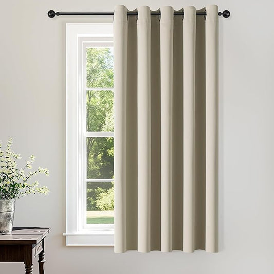 ChrisDowa Blackout Curtains 70 inches Wide for Bedroom - Extra Wide Grommet Thermal Insulated Room Darkening Curtains for Living Room (1 Panel, Beige, 70 x 63 Inch)