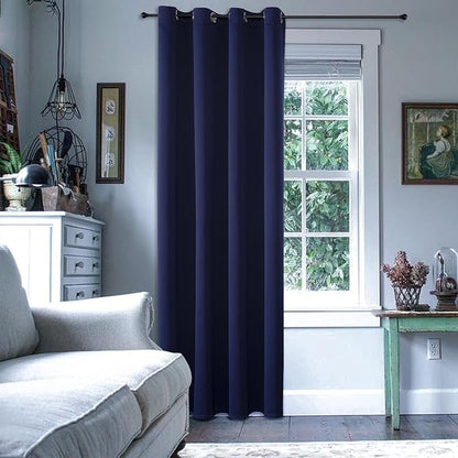 ChrisDowa Blackout Curtains 108 Inches Long for Living Room, Grommet Thermal Insulated Room Darkening Curtains for Bedroom (1 Panel Set, Navy Blue, 52W x 108L)