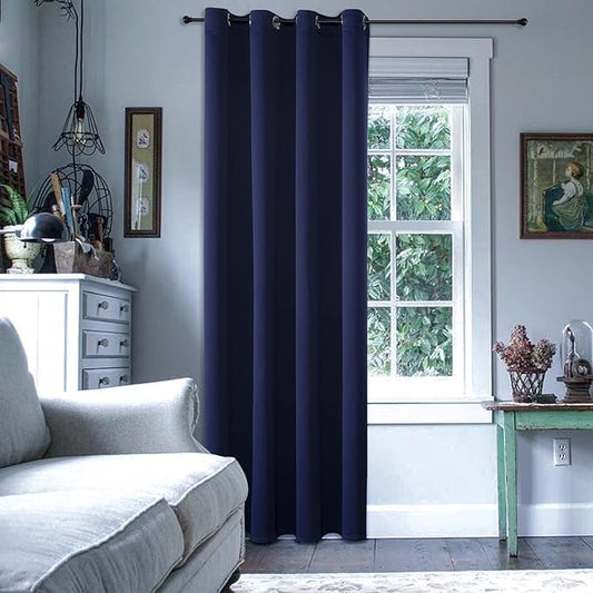 ChrisDowa Grommet Blackout Curtains for Bedroom - Thermal Insulated Room Darkening Curtains for Living Room (1 Panel Set, Navy Blue, 52W x 72L)