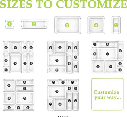 Clear Acrylic Drawer Organizer Trays, 5 Size Junk Box Organization Small Storage Container Bin for Desk Makeup Bathroom Vanity Kitchen Tool Make Up Workspace Home Dorm Apartment Office Room Nightstand