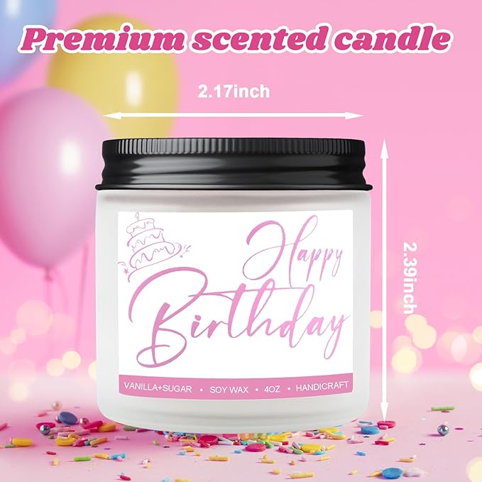 Birthday Candles Gifts for Women, Birthday Gifts for Best Friend Gift Ideas, 4 oz Happy Birthday Candle with Vanilla Birthday Cake Scent 4OZ