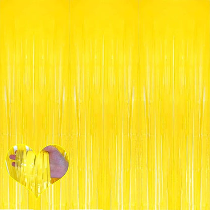 4 Pack Yellow Fringe Curtain Backdrop, 3.2Ft x 8.2Ft Metallic Tinsel Foil Fringe Streamers Background for Photo Booth Birthday Wedding Baby Shower Carnival Easter Mother’s Day Party Decorations