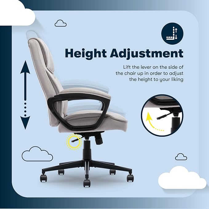 Serta Comfort Classic Executive Office Chair, Ergonomic Mid-Back Computer DeskChair with Lumbar Support, Semi-Plush Cushion and Body Pillows, Padded Armrests, Swivel Base, Taupe Velvet Fabric