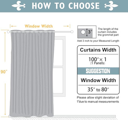 ChrisDowa Room Divider Curtain 90 Inches Long, Wide Blackout Sliding Door Curtain for Bedroom, Room Darkening Privacy Window Curtain for Patio Door (1 Panel Set, Stone Blue, 100 x 90 Inch)