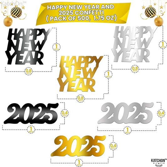 KatchOn, Black, Gold and Silver 2025 Confetti - 1.8 Ounce, Pack of 500 | New Years Confetti | Happy New Year Confetti for New Years Decorations 2025 | New Years Eve Party Supplies 2025