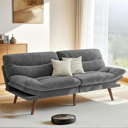 Pipishell Futon Sofa Bed, 75 Inch Corduroy Futon Couch Convertible with Adjustable Backrest and Armrests, Recliner Sleeper Sofa for Small Spaces, Living Room, Office, Guest Room (Grey, 75 Inch) | Adjustable