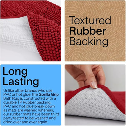 GORILLA GRIP Bathroom Rug Sets, Soft Chenille 2 Piece Area Rugs Set, Toilet Base Mat and 30x20 Carpet, Absorbent Microfiber Washable Mats Dry Quickly, Home Décor and Bath Room Accessories, Red