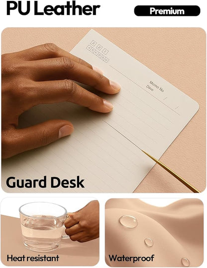 YSAGi Leather Desk Protector, Office Mat, Large Mouse Mat, Non-Slip PU Leather Blotter, Laptop Desk, Waterproof Writing Pad for Office and Home (Latte, 35.4" x 17")