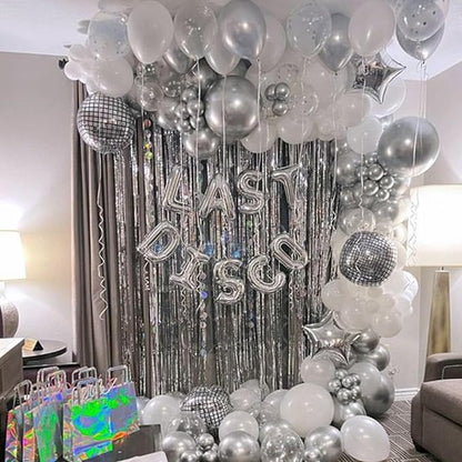22 Inch Large 4D Metallic Silver Disco Ball Balloon with Explosion Star Foil Balloons for 70s 80s 90s Themed Party, Birthday, New Year, Graduation