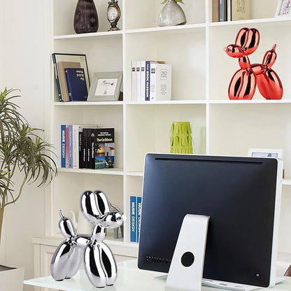 Silver Balloon Dog - Animal & Modern Sculpture Decor for Bedroom, Office & Preppy Room