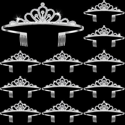 Remuuly 12 Pcs Princess Tiara for Women Silver Queen Tiara Rhinestone Hair Accessories, Princess Headbands Bulk for Bridal Wedding Birthday Prom Christmas Party, with Comb