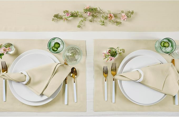 Solino Home Linen Cloth Placemats Set of 4 - 100% Pure Linen Birch Placemats 14 x 19 Inch for Fall, Autumn - Fete