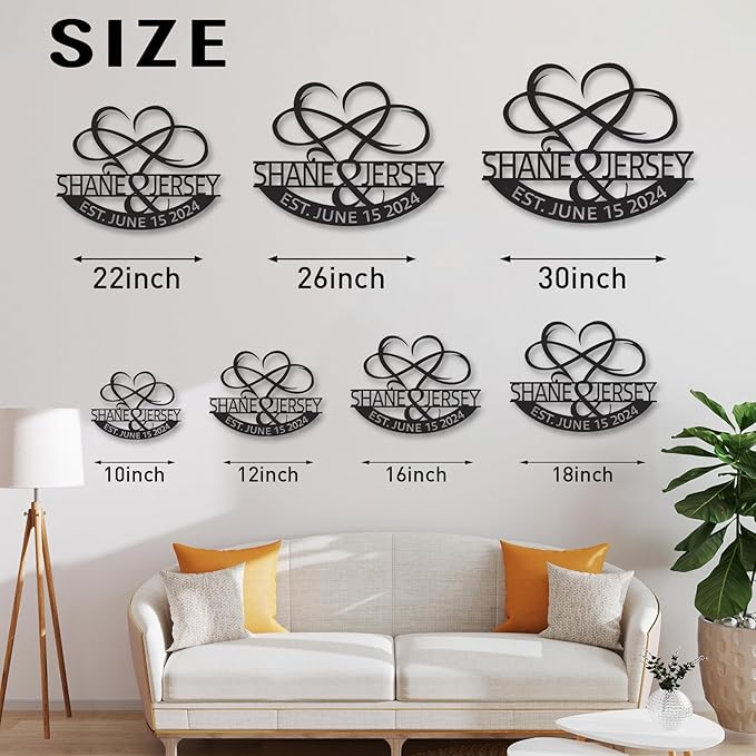 Personalized Anniversary Wedding Gifts for Couples, Metal Signs Customized with Couples Name and Date, Wedding Sign, Infinity Heart Metal Wall Decor, Engagement Bridal Shower Gifts Color01