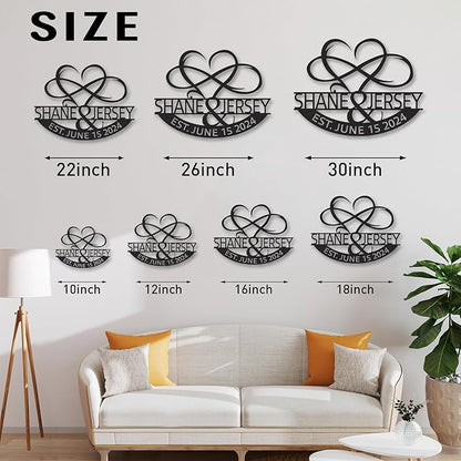 Personalized Anniversary Wedding Gifts for Couples, Metal Signs Customized with Couples Name and Date, Wedding Sign, Infinity Heart Metal Wall Decor, Engagement Bridal Shower Gifts Color01