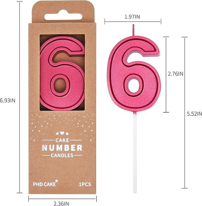 PHD CAKE 2.76 Inch Luxe Red 6 Number Birthday Candles, Red Number Candle, Cake Number Candles, Party Celebration