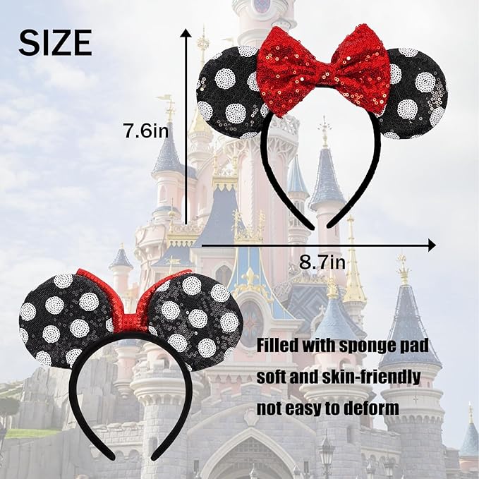 ASAHEL Mouse Ears Headbands Fashion Shiny Bows Mice Ears Birthday Parties Themed Events (Black, Onesize)
