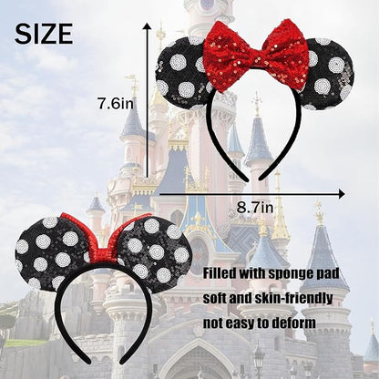 ASAHEL Mouse Ears Headbands Fashion Shiny Bows Mice Ears Birthday Parties Themed Events (Black, Onesize)