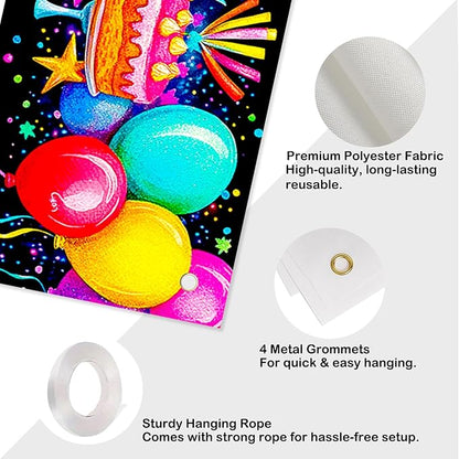 Nuxovilar Happy Birthday Banner Decorations 17.72x78.74 Inch Colorful Party Theme - Polyester for Indoor Outdoor Birthday Party Decor
