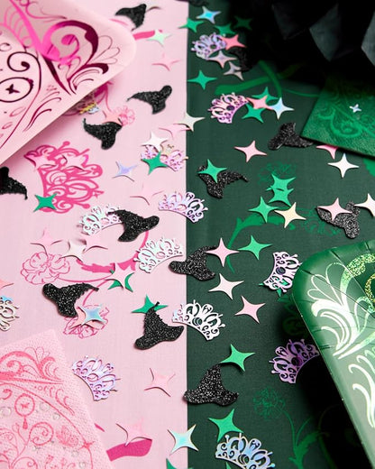xo, Fetti Pink + Green Witch Confetti, Glitter + Iridescent Foil - 200 pc | Kids Wizard Party Decorations, Girls Birthday Table Decor, Popular Supplies, Bachelorette Tablescape