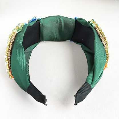 Yusier Women's Baroque Rhinestone Crystal Headbands - Embroidered Satin Hair Accessories, Exquisite Hairband in a Variety of Colors (Dark Green)