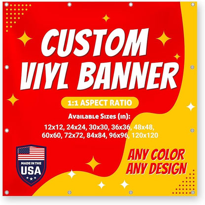 Custom Vinyl Banner with 150+ Sizes – Personalized Outdoor or Indoor Sign – Any Color & Design – Made in USA – Party, Business, Event Use