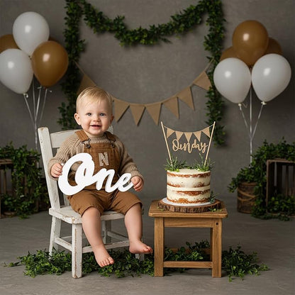 TONIFUL One Wooden Sign Cutout Letter for 1st Birthday Party Decorations Table Centerpieces for First Birthday White Letter Wooden Photo Booth Props Party Decorations Supplies