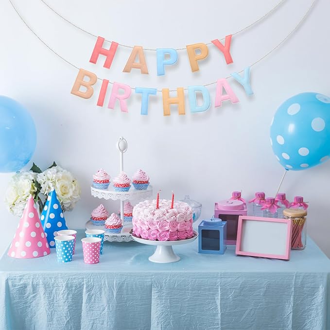 Felt Happy Birthday Garland Rainbow Banner Reusable Happy Birthday Sign Party Supply for Party Decor (Macaron Color,Normal)