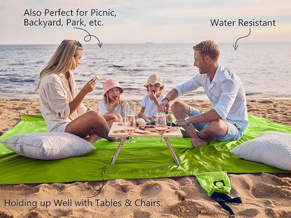 WEKAPO Beach Blanket Sandproof Waterproof, Extra Large Beach Mat, Oversized & Compact Sand Free Mat Quick Drying, Lightweight & Durable with Stakes & Corner Pockets