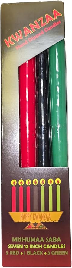 D'light Online Elegant 7 Pieces Kwanzaa Candles Set - 3 Red, 3 Green, 1 Black - Premium Quality Candles Hand-Dipped Taper Candles, Dripless and Smokeless - Set of 7 (10 Inch, Kwanzaa)