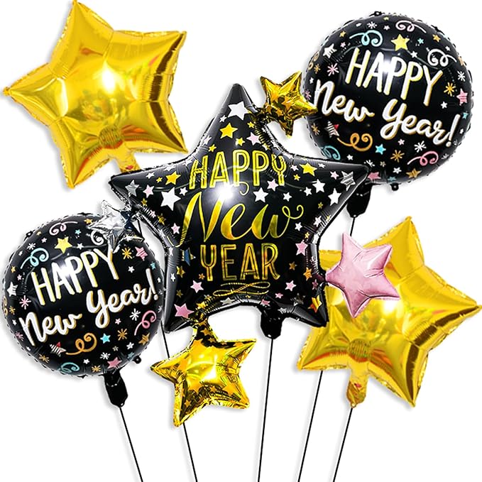 Happy New Year Balloons Black Gold 18 Inch New Years Balloons for Happy New Year Decorations 2026 New Years Eve Party Supplies