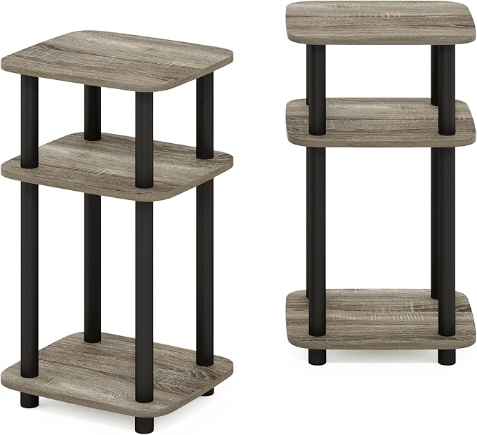 Furinno JUST Side Table Set of 2, 3-Tier Turn-N-Tube End Table with Open Shelf, Round Curve Corner Night Stand, Bedside Table, Easy Assembly, for Living Room, Bedroom, French Oak